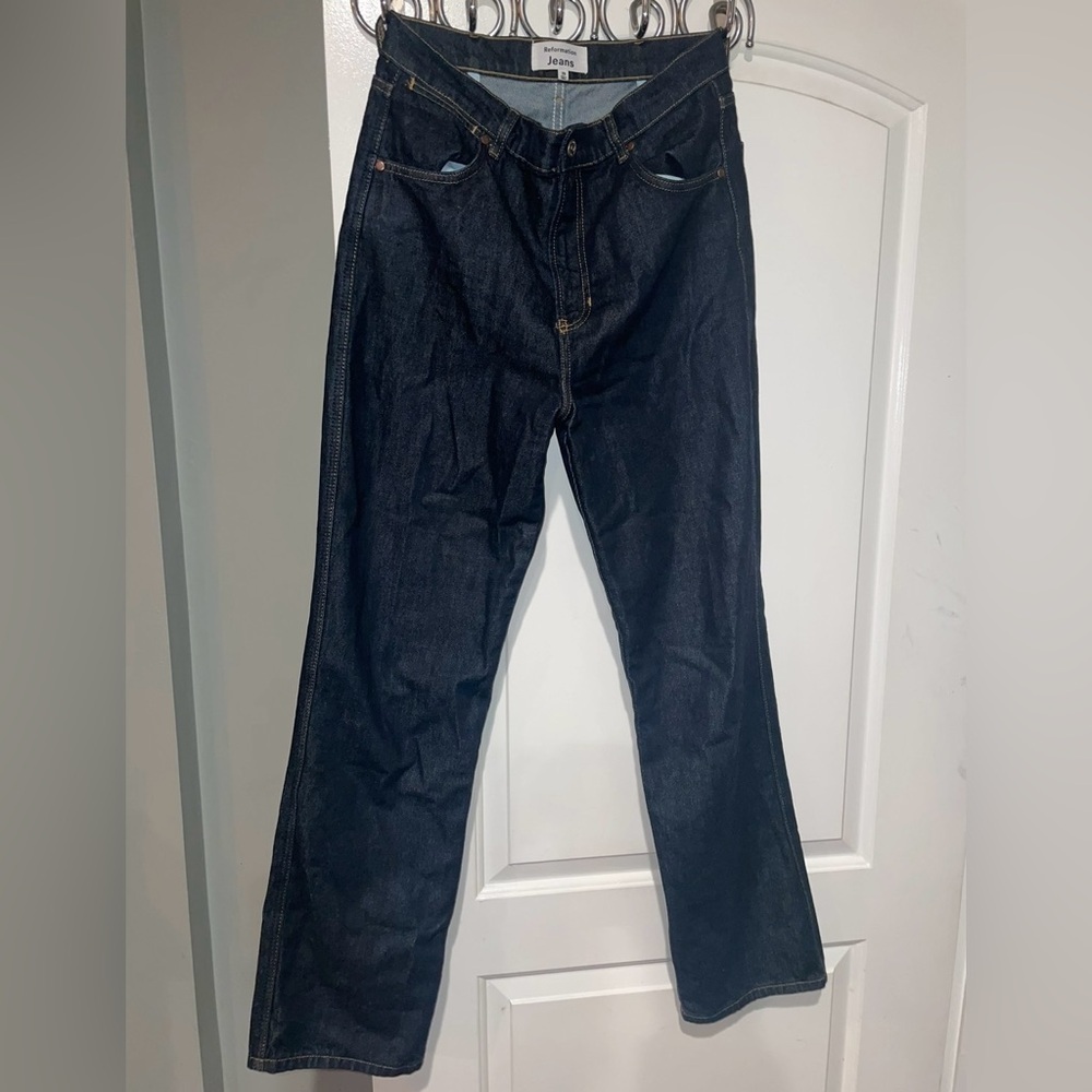 New! Reformation Cowboy High Rise Straight Long Jeans Dark Blue Denim 🤠 size 29 - Picture 13 of 16